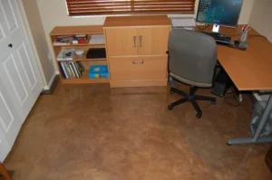 home office stained floor