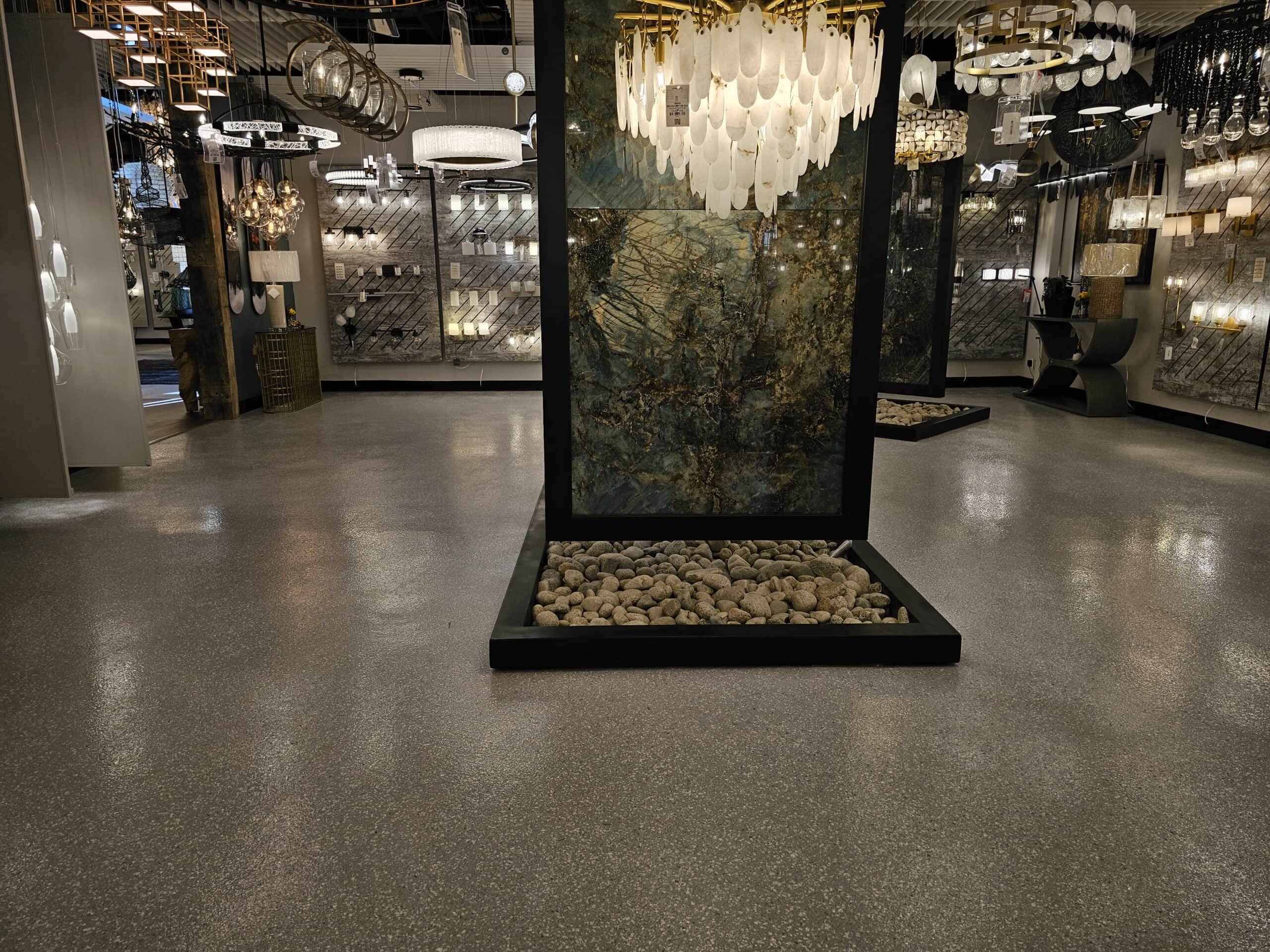Commercial retail floor with polished concrete look coating