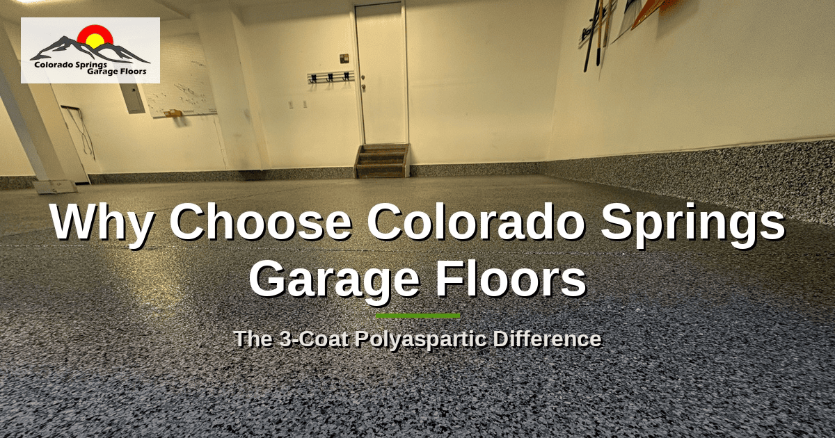 Colorado Springs garage floor coating — high-gloss Polyaspartic flake floor installed by Colorado Springs Garage Floors