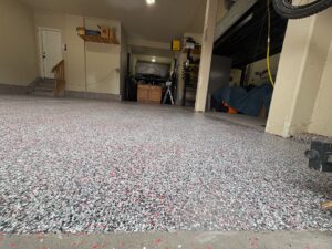 Tuxedo with Red polyaspartic floor