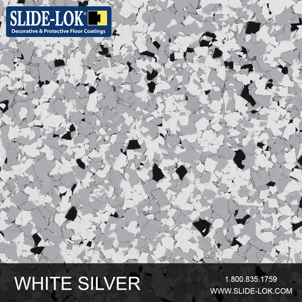 White Silver flake color swatch used in this Colorado Springs polyaspartic garage floor